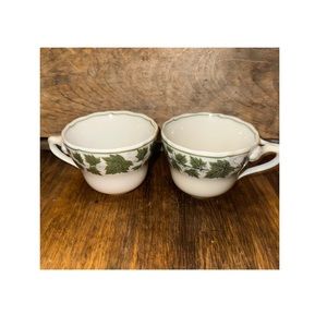 Vintage 1940’s Halsey Fine China Lorelei Teacups Rare Ivy Pattern Set of 2